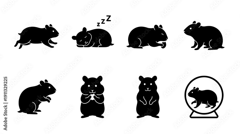 Fototapeta premium hamster , black vector icon set collection , white background , SVG and PNG