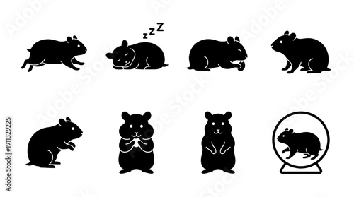 hamster , black vector icon set collection , white background , SVG and PNG