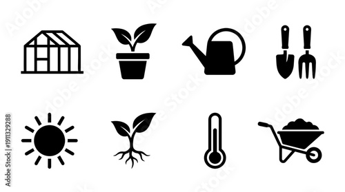 greenhouse , black vector icon set collection , white background , SVG and PNG
