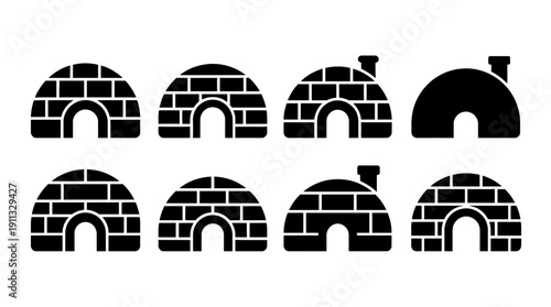 igloo , black vector icon set collection , white background , SVG and PNG