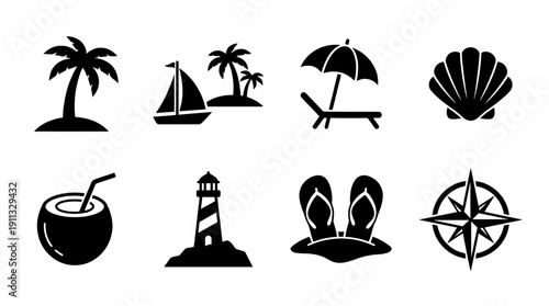 island , black vector icon set collection , white background , SVG and PNG