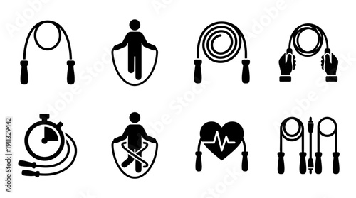 jump rope , black vector icon set collection , white background , SVG and PNG