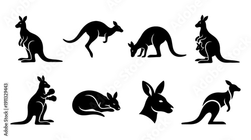 kangaroo , black vector icon set collection , white background , SVG and PNG