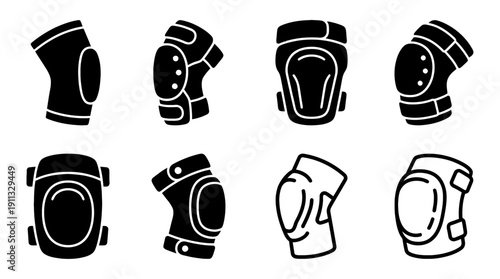 knee pad , black vector icon set collection , white background , SVG and PNG