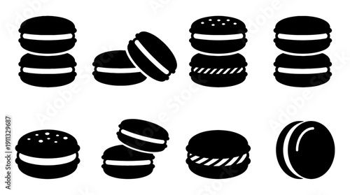 macaron , black vector icon set collection , white background , SVG and PNG