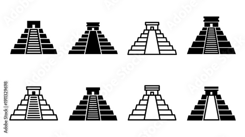 mayan temple , black vector icon set collection , white background , SVG and PNG