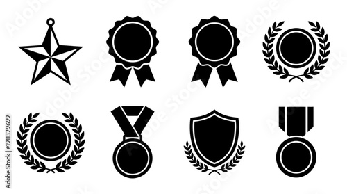 medal , black vector icon set collection , white background , SVG and PNG