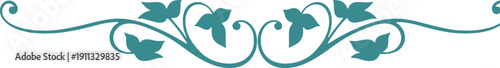 Elegant teal flourish divider with delicate leaves and swirling vines. A beautiful decorative element for formal documents, invitations, or chapter headings.