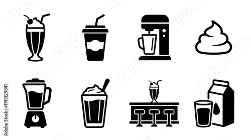 milkshake , black vector icon set collection , white background , SVG and PNG