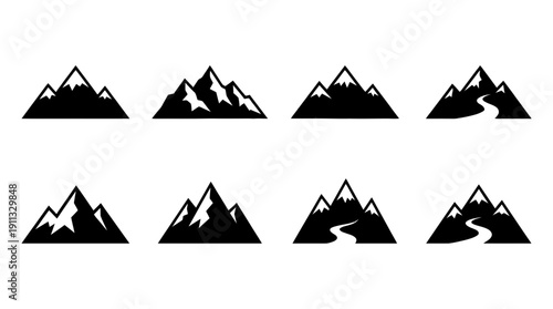 mountain , black vector icon set collection , white background , SVG and PNG