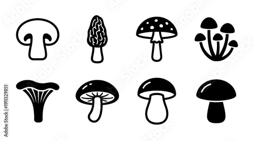 mushroom , black vector icon set collection , white background , SVG and PNG