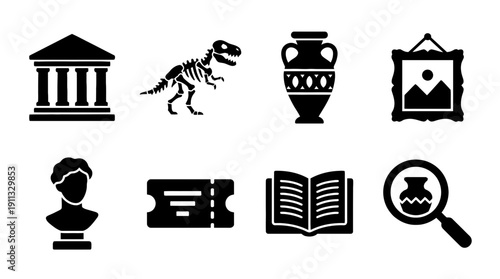 museum , black vector icon set collection , white background , SVG and PNG