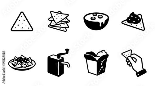 nachos , black vector icon set collection , white background , SVG and PNG