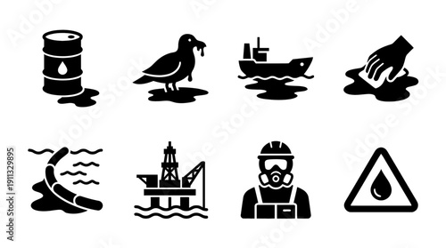 oil spill , black vector icon set collection , white background , SVG and PNG