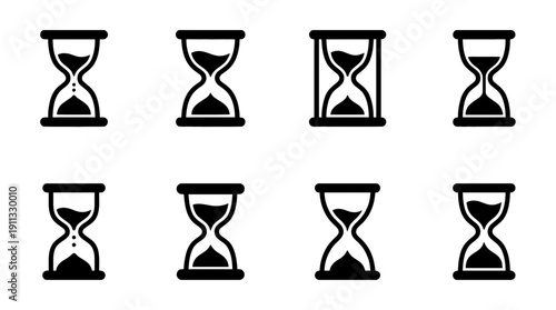 patience hourglass , black vector icon set collection , white background , SVG and PNG