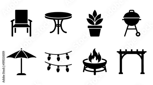 patio , black vector icon set collection , white background , SVG and PNG