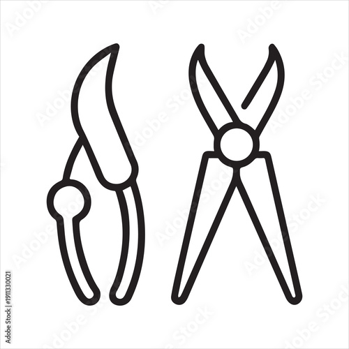 Garden pruning shears and scissors in minimalist line art style