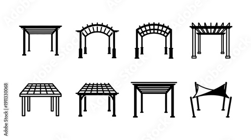 pergola , black vector icon set collection , white background , SVG and PNG