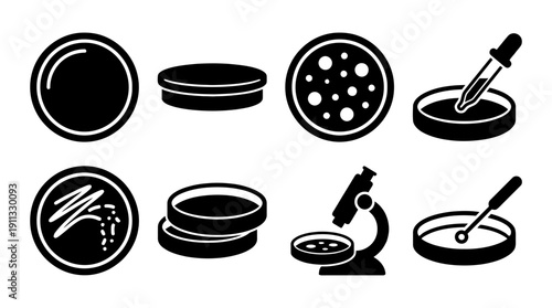 petri dish , black vector icon set collection , white background , SVG and PNG
