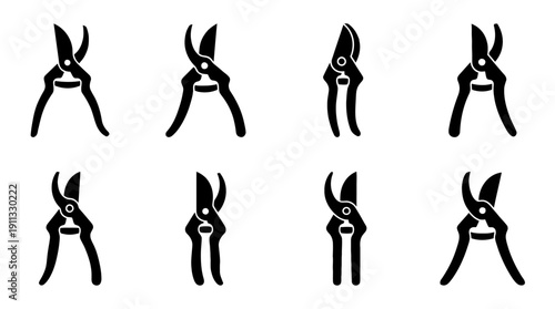 pruning shears , black vector icon set collection , white background , SVG and PNG