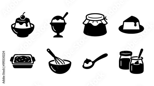 pudding , black vector icon set collection , white background , SVG and PNG