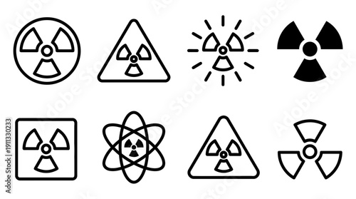 radiation sign , black vector icon set collection , white background , SVG and PNG