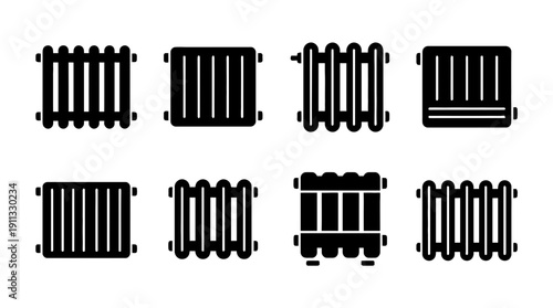 radiator , black vector icon set collection , white background , SVG and PNG