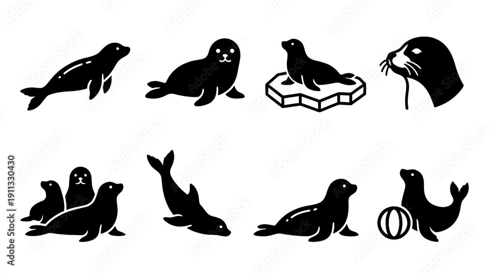 Fototapeta premium seal , black vector icon set collection , white background , SVG and PNG