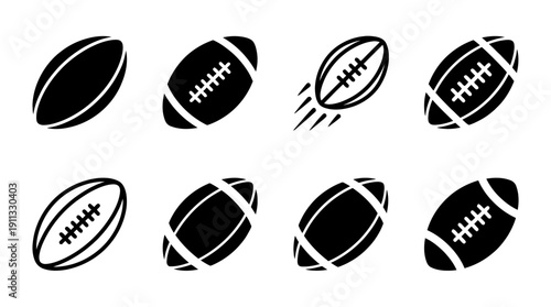 rugby ball , black vector icon set collection , white background , SVG and PNG