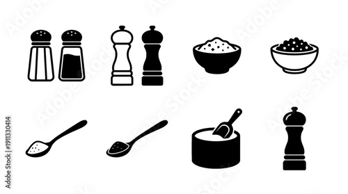 salt and pepper , black vector icon set collection , white background , SVG and PNG