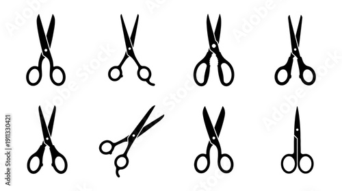 scissors , black vector icon set collection , white background , SVG and PNG