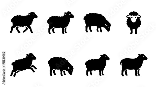 sheep , black vector icon set collection , white background , SVG and PNG