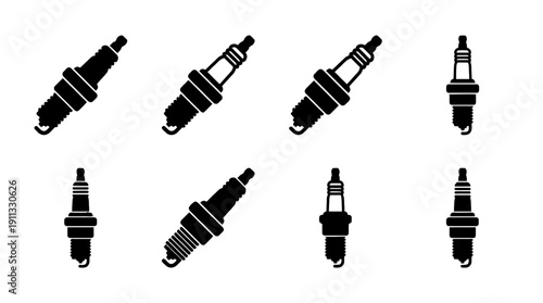 spark plug , black vector icon set collection , white background , SVG and PNG