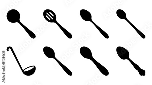 spoon , black vector icon set collection , white background , SVG and PNG