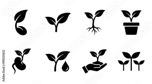 sprout , black vector icon set collection , white background , SVG and PNG