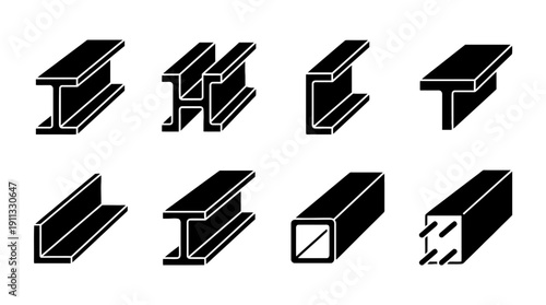 steel beam , black vector icon set collection , white background , SVG and PNG