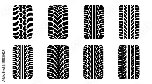 tire tread , black vector icon set collection , white background , SVG and PNG