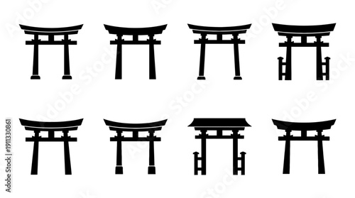 torii gate , black vector icon set collection , white background , SVG and PNG