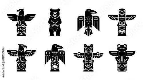 totem pole , black vector icon set collection , white background , SVG and PNG
