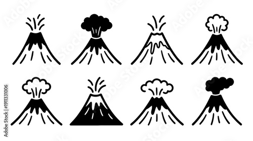 volcano , black vector icon set collection , white background , SVG and PNG