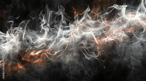 Abstract molten silver metal background with flowing liquid texture and glowing orange sparks. Shiny metallic waves blend with fiery light streaks