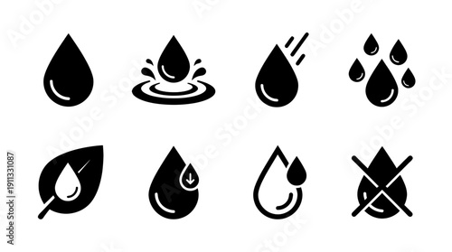 water drop , black vector icon set collection , white background , SVG and PNG