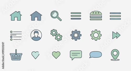 Modern Outline UI UX Web Navigation Icons Set.