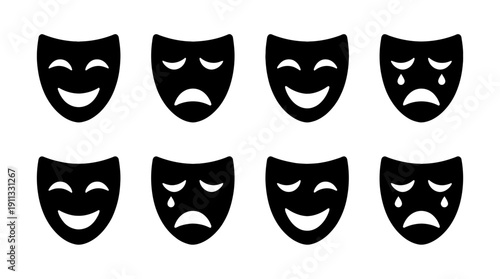 acting mask , black vector icon set collection , white background , SVG and PNG