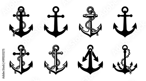 anchor , black vector icon set collection , white background , SVG and PNG