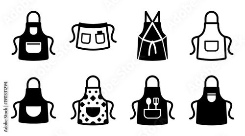 apron , black vector icon set collection , white background , SVG and PNG
