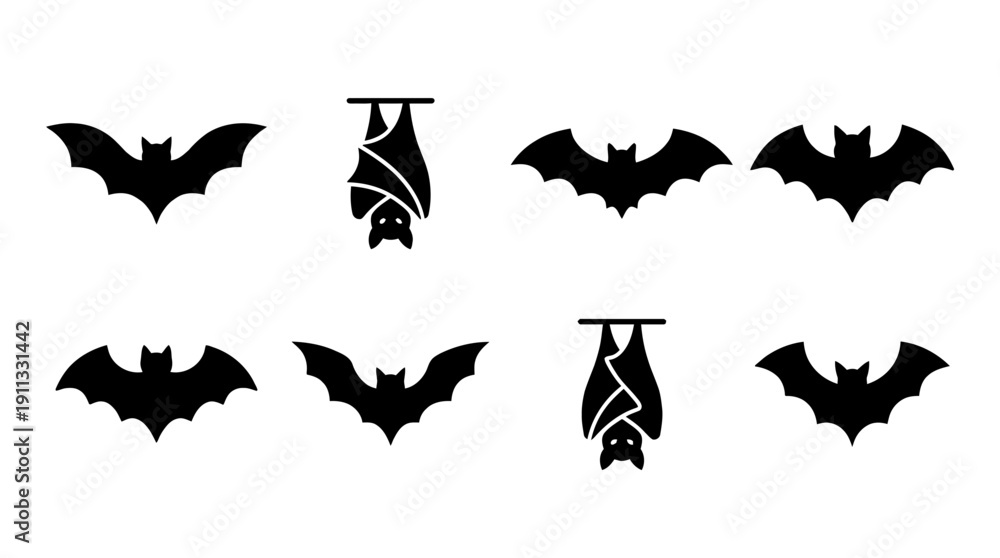 Fototapeta premium bat , black vector icon set collection , white background , SVG and PNG