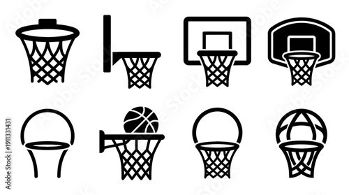 basketball hoop , black vector icon set collection , white background , SVG and PNG