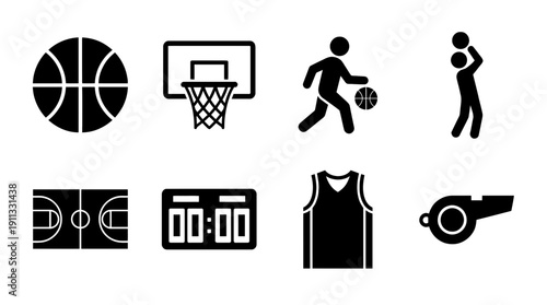 basketball , black vector icon set collection , white background , SVG and PNG
