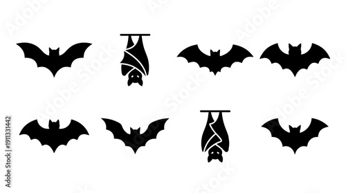 bat , black vector icon set collection , white background , SVG and PNG